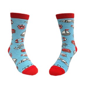 Sea Adventure Socks Kids Socks - Medium (Ages 5-7) / Red from the Sock Panda - 1 of 4