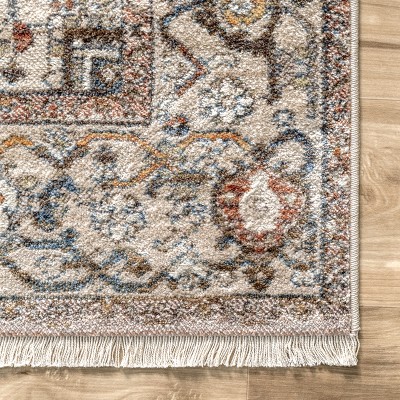 Elegant Light Brown Medallion Fringe 4' x 6' Synthetic Area Rug