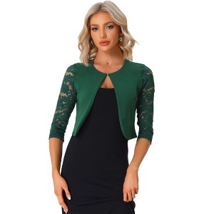 INSPIRE CHIC Women's Work Floral 3/4 Lace Trim Sleeves Open Front Bolero Shrug - 1 of 4