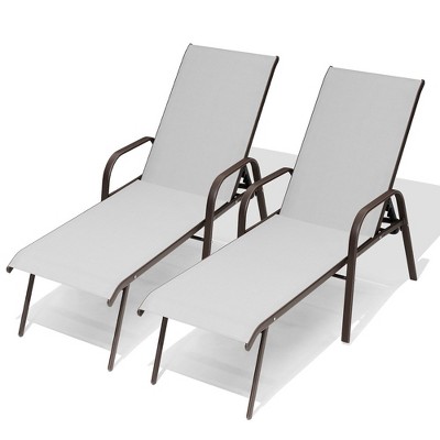 Crestlive Products 2 Pcs Patio Chaise Lounge Chair Adjustable Chair with 5 Positions and Flat Position