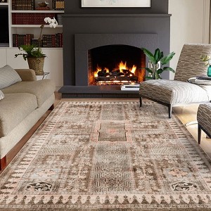 Washable Area Rug Retro Chic Medallion Distressed Design Living Room - 1 of 4