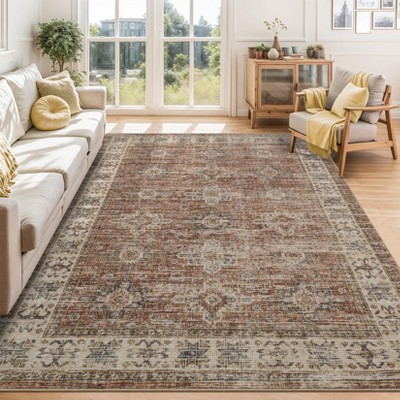 Soft Vintage Distressed Low Pile Washable Large Area Rugs Indoor Floor Carpet for Living Room Bedroom