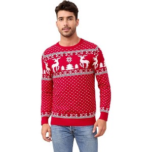 Couples Christmas Sweater Crew Neck Reindeer Snowflakes Knitted Pullover for Women Men - 1 of 4