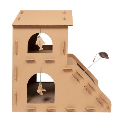 Cardboard Townhouse Multi-Level Cat Scratcher with Catnip
