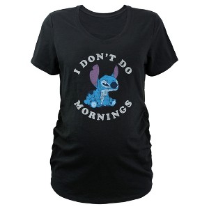 Women's Lilo & Stitch I Don't Do Mornings Distressed Maternity T-Shirt - 1 of 3