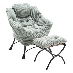 Dolonm Lazy Chair with Ottoman, Modern Lounge Accent Chair with Armrests, Side Pocket & Footrest, Soft Upholstered Reading Chair for Small Spaces - 1 of 4