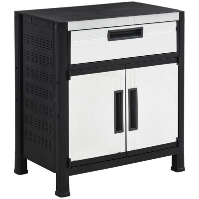 Storage Sheds Outdoor Cabinet for Garden Tool with Adjustable Shelves, Ample Drawer with Waterproof PP & Galvanized Steel for Indoor/Outdoor
