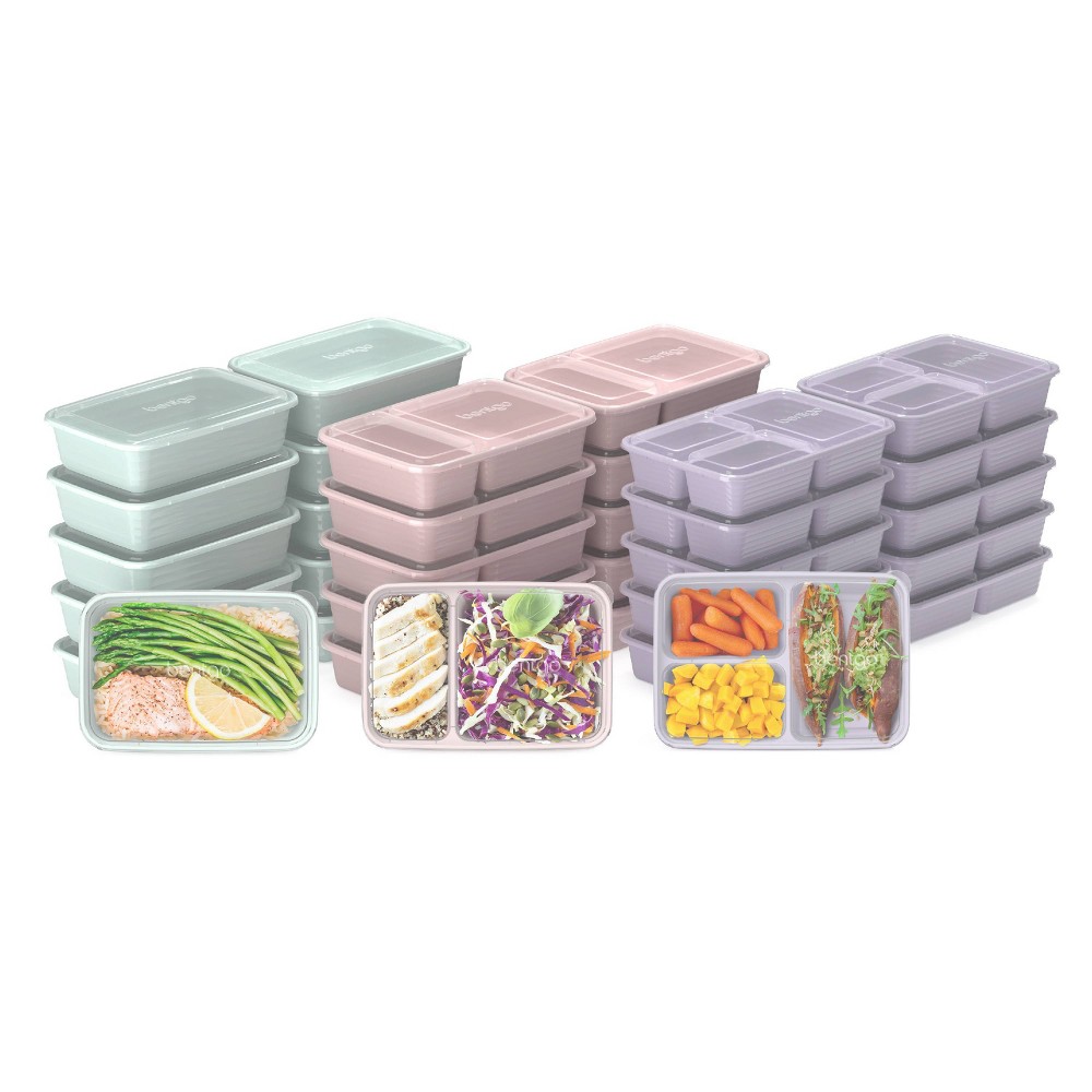 Bentgo Meal Prep Kit, 1, 2, & 3-Compartment Containers, Microwavable - Floral Pastels - 60pc