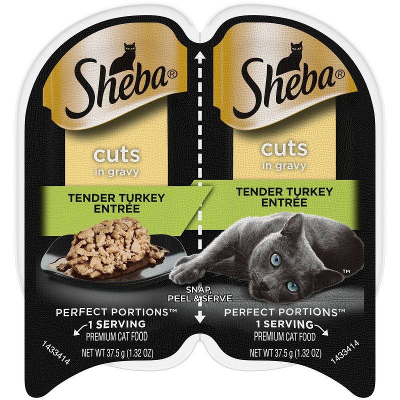 Sheba Perfect Portions Cuts in Gravy Tender Turkey Adult Wet Cat Food Twin-Pack Tray - 2.64oz, 1 of 11
