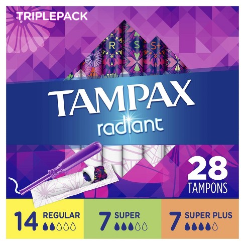 super tampax radiant regular plus tampons absorbency 28ct trio unscented triple pack target