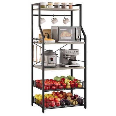 Kitchen Bakers Rack, Microwave Oven Stand with 2 Large Wire Basket, Industrial Coffee Bar Station