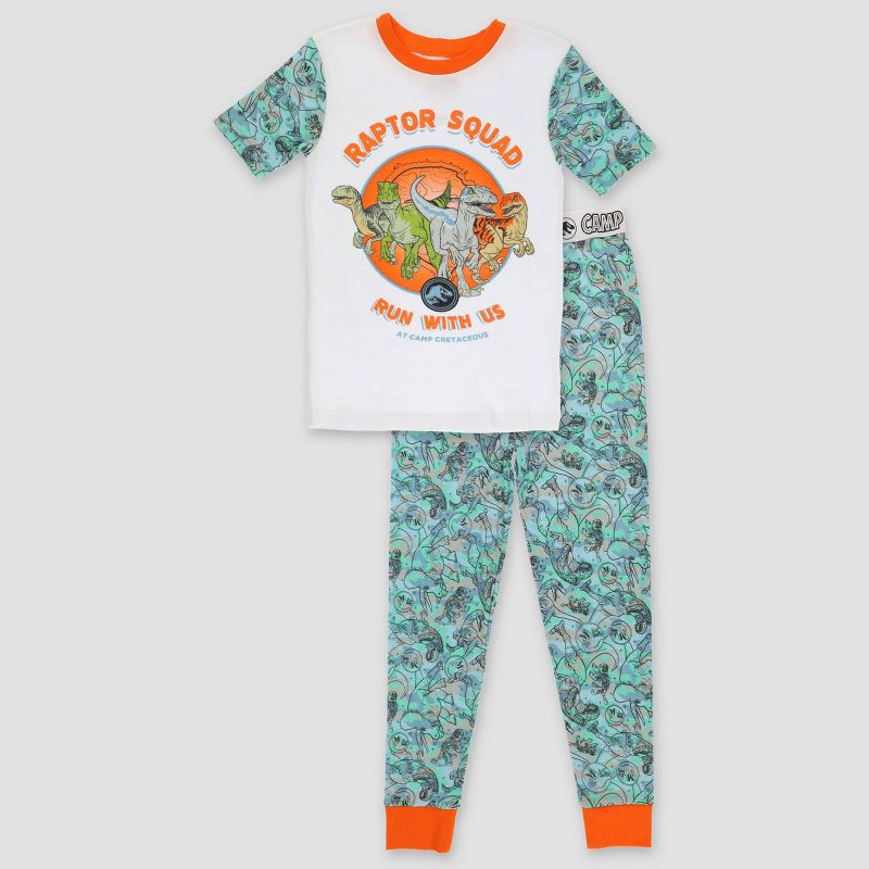 Boys&#39; Jurassic World 2pc Snug Fit Pajama Set - White/Orange/Aqua Blue, 1 of 5