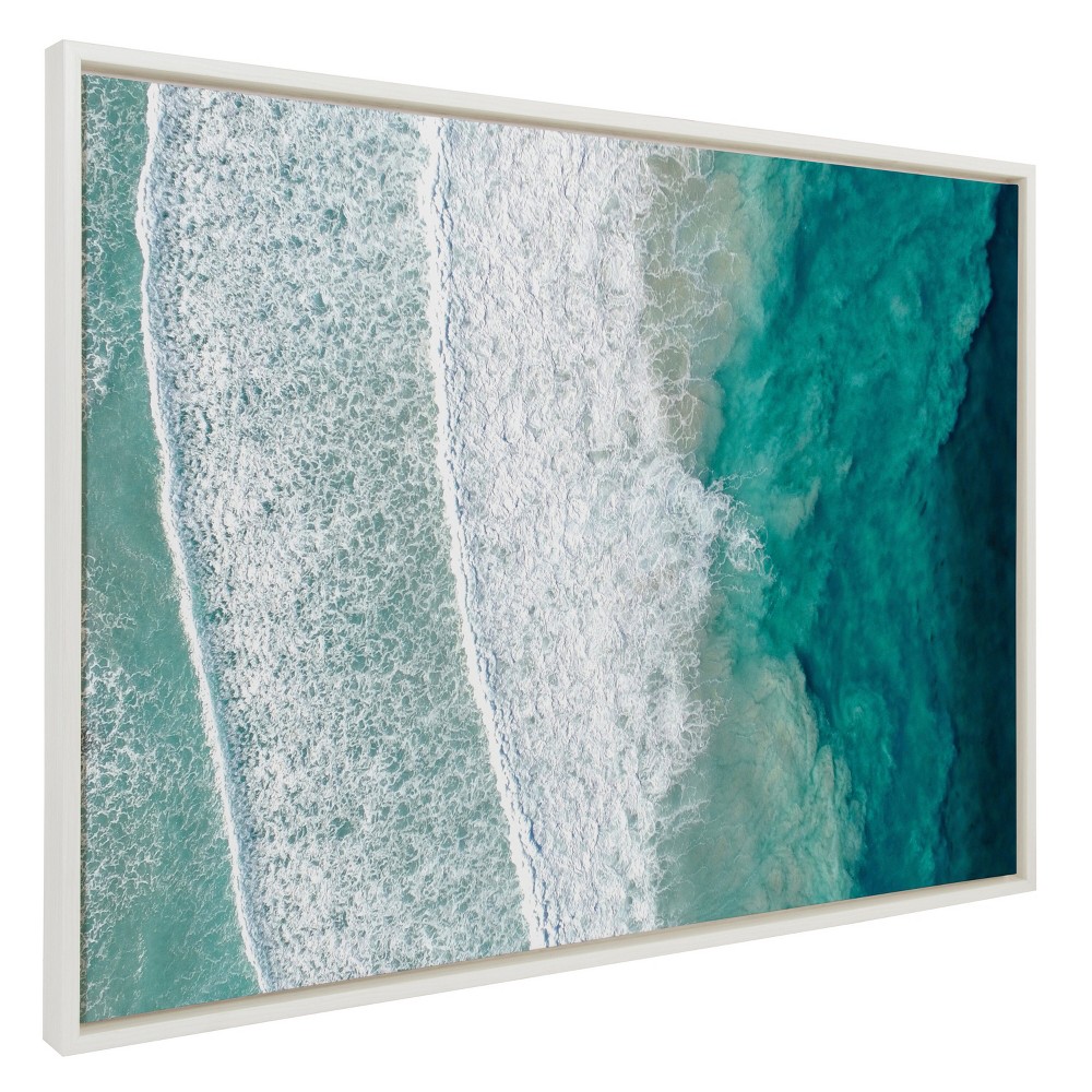 Photos - Wallpaper 28" x 38" Sylvie Ocean Waves by The Bay Framed Canvas by Creative Bunch Wh