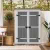 VYNXARIA Outdoor 5.5ft*4.1ftWood Storage Shed,Garden Tool Cabinet with Four Lockable Doors,Multiple-tier Shelves,White and Gray - 3 of 4