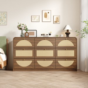 room and board dresser EliteSet Curved 7 Drawer for Bedroom, 53.82'' Wide Chest of Drawers, Modern Storage Cabinet for Hallway & Living TV Stand, FSC Certified 1.18" Thick Board, 100 lbs Top Weight Brown Wood Grain. Kenwood Dressers - Modern Bedroom