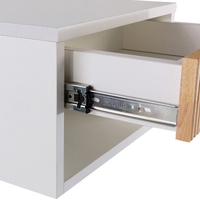 White MDF Floating Nightstand with Rattan Drawer