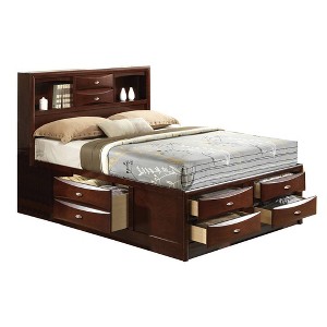 Ireland 91" Queen Bed Espresso - Acme Furniture: Brushed Nickel Hardware, Platform Storage, Microfiber Upholstery - 1 of 4