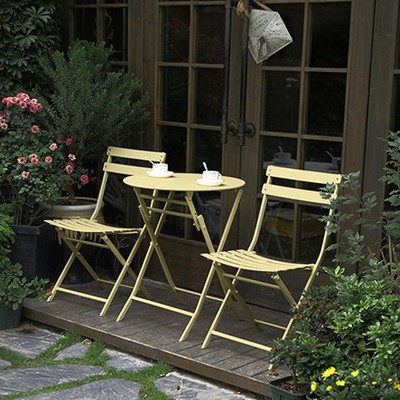 VYNXARIA 3 Piece Patio Bistro Set of Foldable Round Table and Chairs, Yellow