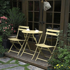 VYNXARIA 3 Piece Patio Bistro Set of Foldable Round Table and Chairs, Yellow - 1 of 4