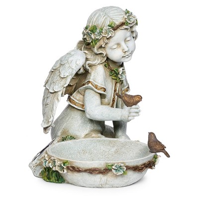 Gray Resin Solar Angel Bird Bath Garden Statue