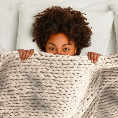 Taupe Chunky Cable Knit Acrylic Throw Blanket 50" x 60"