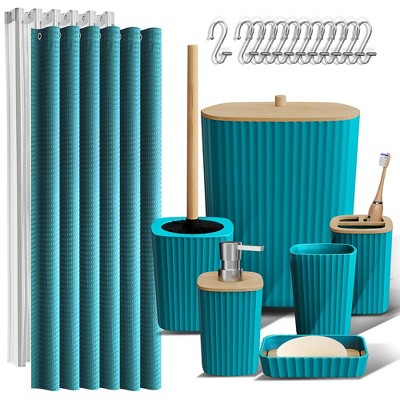 Nestl Bathroom Accessories Set, Teal Bathroom Set With Shower Curtain ...