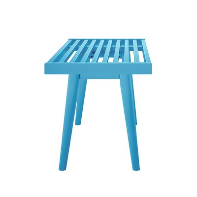 Teal Mid-Century Modern Pine and Birch Entryway Bench