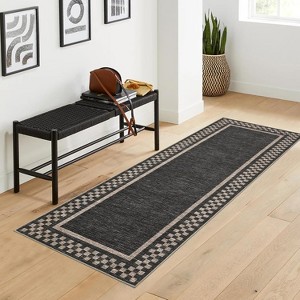 Washable Area Rug Living Room Rugs Modern Bordered Soft Throw Carpet Low Pile Non Slip Checkered Bedroom Rug Geometric Carpet for Nursery - 1 of 4