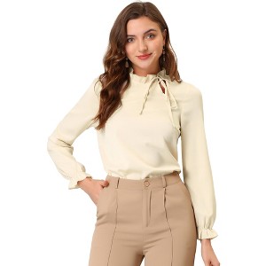 INSPIRE CHIC Women's Elegant Long Sleeve Ruffle Tie Neck Business Work Top - 1 of 4