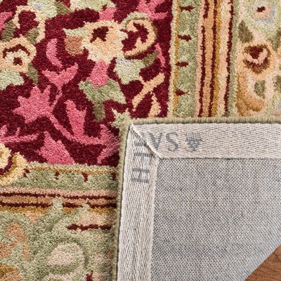 Savonnerie Red and Ivory Wool 6' x 6' Square Tufted Area Rug