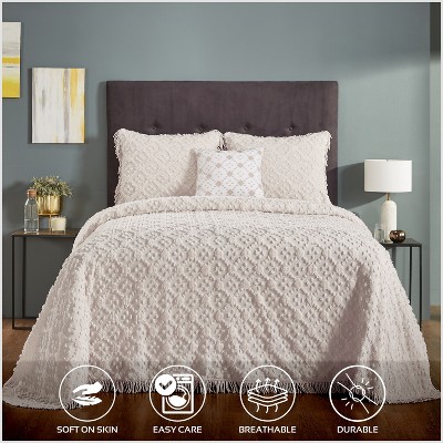 King White Cotton Textured Boho Bedspread Set