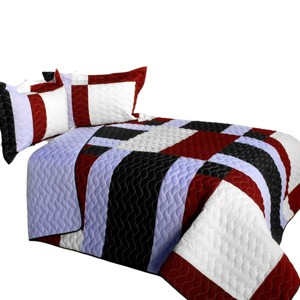 Slickblue Handmade Full/Queen Quilt Set, Vermicelli Quilting, Quilt & 2 Shams, 5 Geometric Patchwork, 3-Piece - 1 of 4
