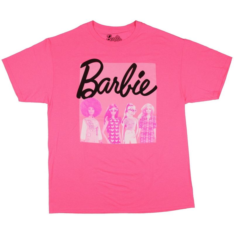 Barbie Men's Bright Hot Pink Iconic Posing Barbies Poster Style Shirt Adult, 1 of 4