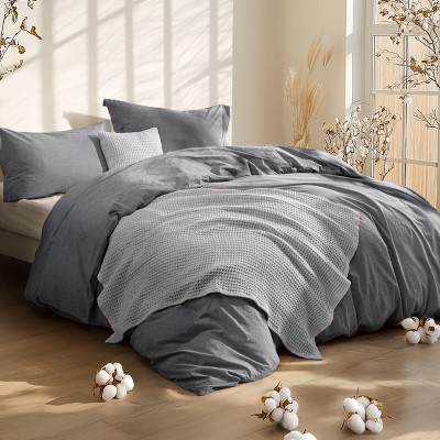5-Piece Comforter Set with Cotton Waffle Throw Blanket