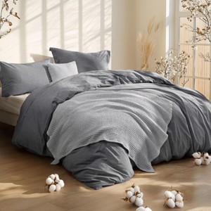 5-Piece Comforter Set with Cotton Waffle Throw Blanket - 1 of 4