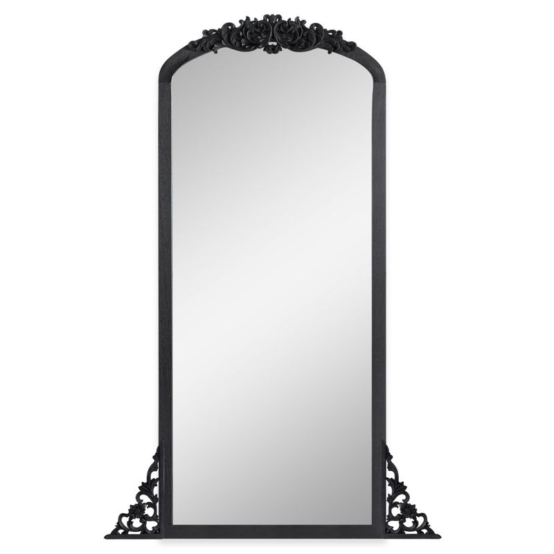 Neutypechic Wood Frame Arched Top with Carving Full Length Mirror Large Wall Mirror, 1 of 8
