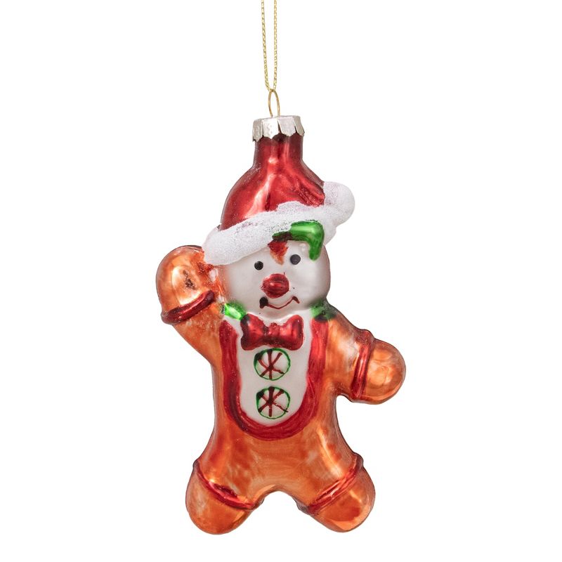 Northlight 5" Gingerbread Man with Santa Hat Hanging Glass Christmas Ornament, 1 of 6