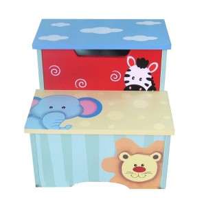 TopComfy Kids Standing Tower Animal Step Stool with Openable Top Panel Hand Carved Design for Bathroom Kitchen Bedroom, Blue, 14.6"*14.6"*3.5" - 1 of 4