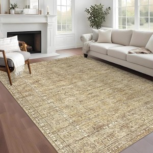 Coucheta Floral Rugs, Washable Soft Non Slip Area Rug for Living Room Bedroom, Distressed Vintage Stain Resistant Large Under Table Carpet - 1 of 4
