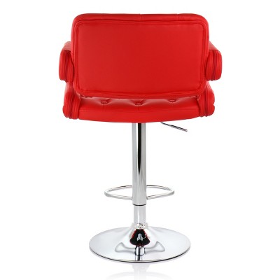 Red Faux Leather Adjustable Swivel Bar Stool with Chrome Base