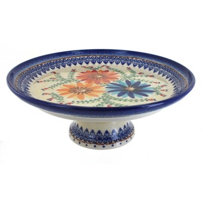 Blue Rose Polish Pottery Autumn Burst Cake Plate