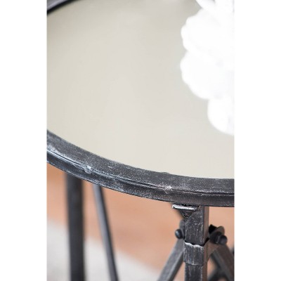 Antique Silver Round Metal and Glass Side Table
