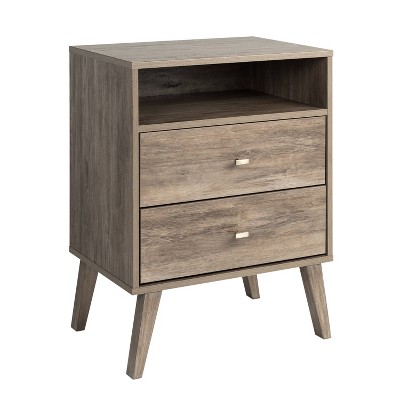 Drifted Gray Tall 2-Drawer Nightstand with Open Shelf