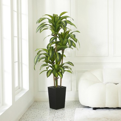 6ft UV & Sunproof Artificial Dracaena Tree for Indoor/Outdoor - Faux Silk Plant in Tall Planter, Tall Faux Tree for Home & Garden Decor