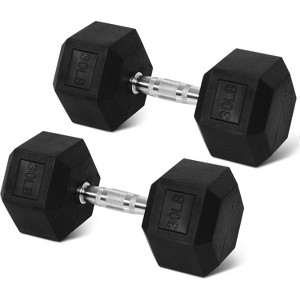 Rubber Encased Hex Dumbbell Set, Cast Iron Weights with Anti-Slip Grip for Home Gym Strength Training - 1 of 4