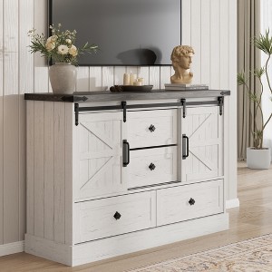 TV Stands for Living Room, Television Stands with Large 4 Drawers & Bar Handles, Farmhouse Wood Entertainment Center with Sliding Barn Doors - 1 of 4
