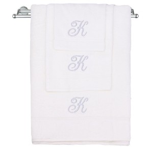 BC BARE COTTON Monogrammed Towel Set, Personalized Gift, Set of 3 - White - Silver Script - 1 of 4
