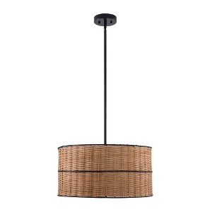 Maxax 20" 4-Light Rattan Pendant Light, Black Boho Farmhouse Chandelier for Living Room Bedroom Dining Room - 1 of 4