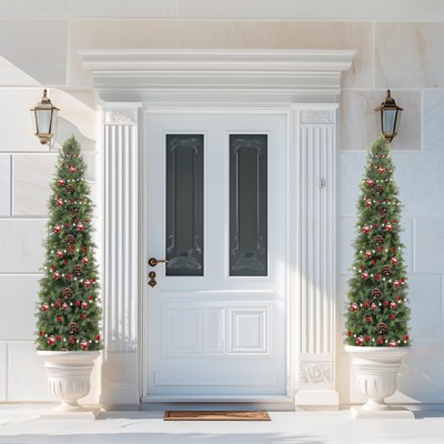 Whizmax Artificial Topiary Tree Two 3/4/5 Ft Artificial Cedar Trees UV Resistant Potted Plant Artificial Bushes for Outdoor Indoor Front Porch Garden
