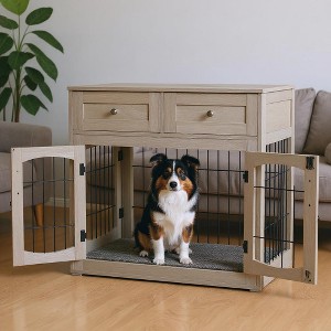 3-Doors Dog Crate Furniture, with 2 Drawers - 1 of 4